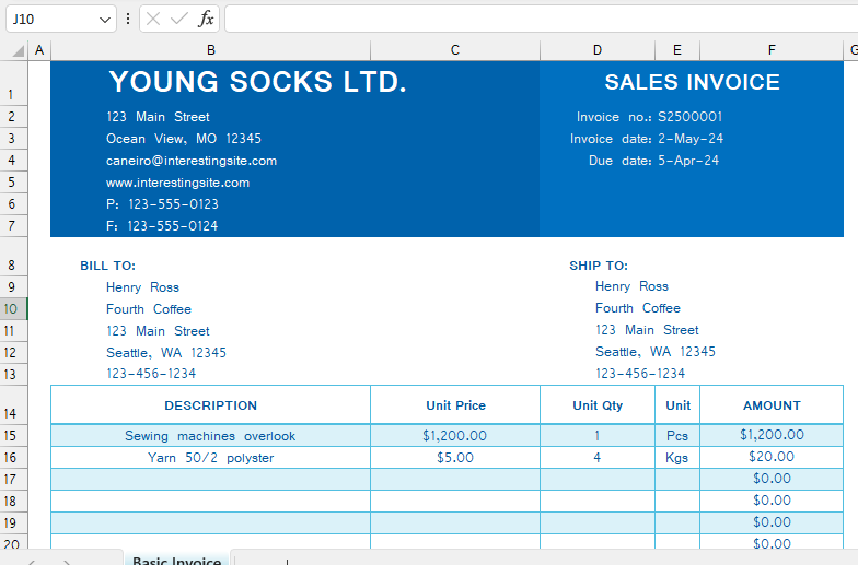 Sales Invoice Template in Microsoft Excel