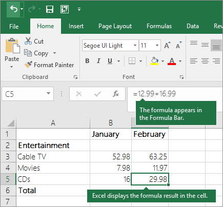 arithmetic operations in Excel