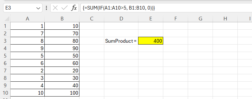 Excel array formula sum